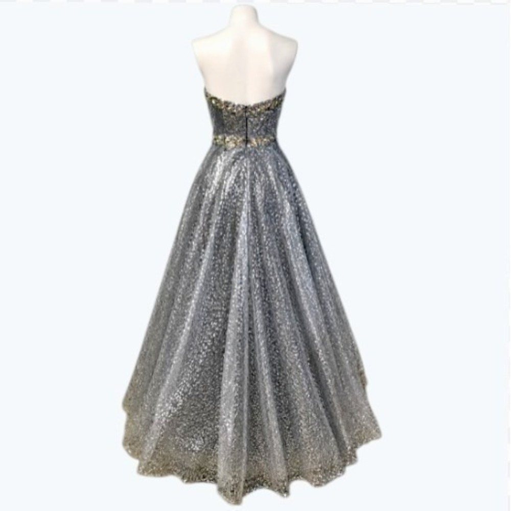 Tony Bowls Le Gala Silver Sequin Rhinestone Pageant Princess Red Carpet Gown 6 - Picture 4 of 14